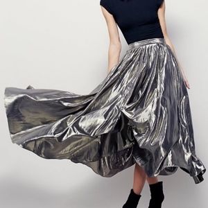 Metallic Gold Silver Maxi Skirt New Years Chirstmas Holiday Free People Whimsi